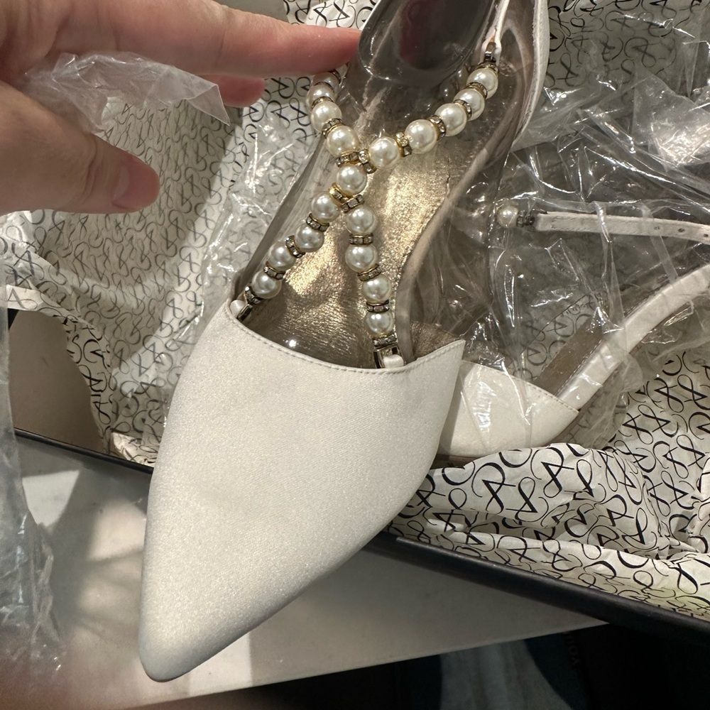 Adrianna Papell White Pearl Embellished Heels